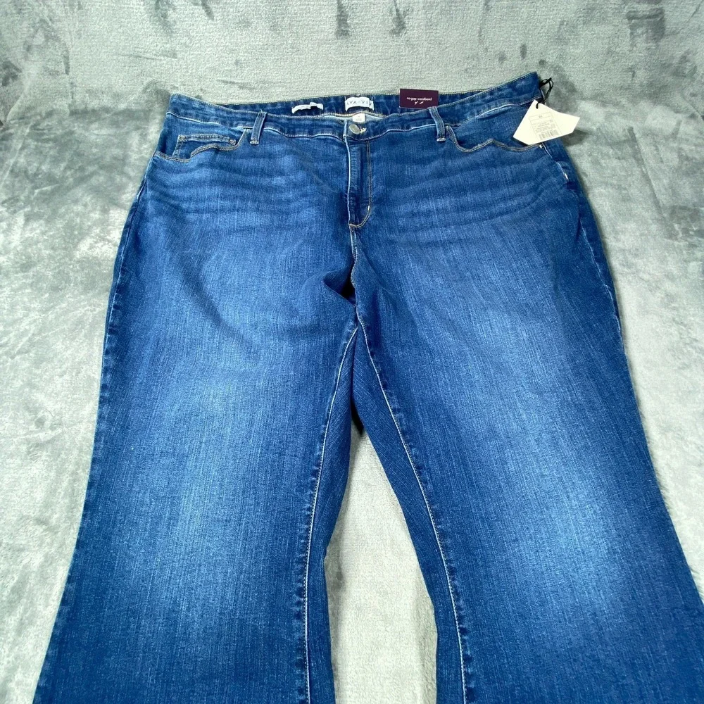 NWT Ava Viv Jeans Women 24 Blue Stretch High Rise Flare No‎ Gap Fade Medium Wash - Picture 2 of 9